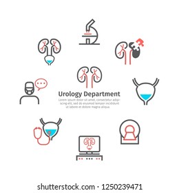 Kidney signs banner. Urology department. Line icons set. Vector symbols for web graphic.