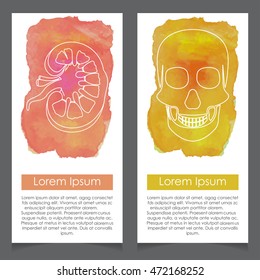 Kidney and Skull Watercolor card template