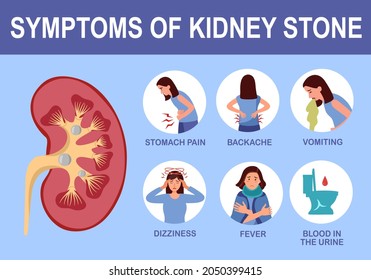 Kidney Stone Symptom Infographic In Flat Design Vector Illustration.