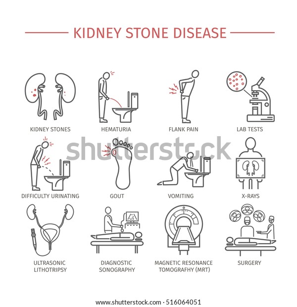 Kidney Stones Symptoms Treatment Line Icons Stock Vector (Royalty Free ...