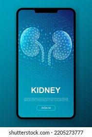 Kidneys 3d polygonal symbol for UI, UX design template. Low poly Urinary illustration for mobile homepage app design. Organ illustration concept.