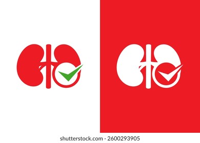 Kidneys and check mark logo combination. Unique medical clinic logotype design template.