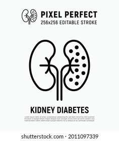 Kidneys diabetes thin line icon. Chronic disease. Pixel perfect, editable stroke. Vector illustration.