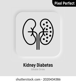 Kidneys Diabetes Thin Line Icon. Chronic Disease. Pixel Perfect, Editable Stroke. Vector Illustration.