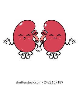 Kidneys doing yoga character. Vector hand drawn traditional cartoon vintage, retro, kawaii character illustration icon. Isolated on white background. Kidneys relax character