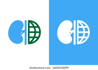 Kidneys and earth logo combination. World kidney day logotype design template.
