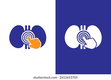 Kidneys and hand cursor logo combination. Human kidneys anatomy logotype design template.