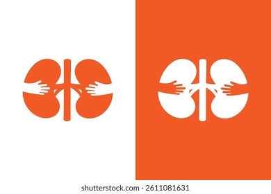 Kidneys and hands logo combination. Kidneys organ and embrace logotype design template.