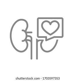 Riñones con el corazón en la línea de burbuja del habla icono. Órgano sano para filtrar el símbolo sanguíneo