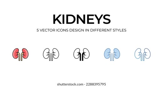 Diseño de iconos de riñones en estilo Cinco con paso editable. Línea, Sólido, Línea plana, Color de tono Duo y Línea de degradado de color. Adecuado para diseño de páginas Web, aplicaciones móviles, UI, UX y GUI.