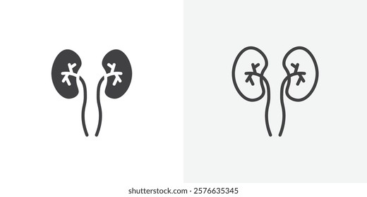 Kidneys icon set in black flat solid and outlined style.