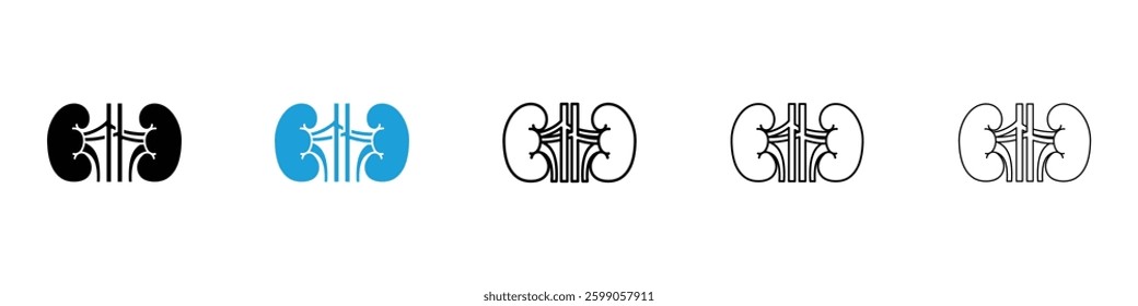 Kidneys icons vector illustrations in black and blue colors for web and ui designs