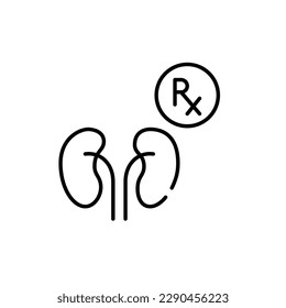 Kidneys medical treatment. Prescription drug. Healthcare, disease prevention. Pixel perfect, editable stroke icon