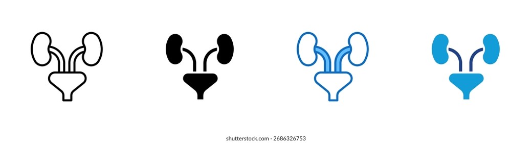 Rins Multiple Style Icon Sheet Design Vetor - Par de rins humanos conectados à bexiga, simbolizando o sistema urinário e a nefrologia