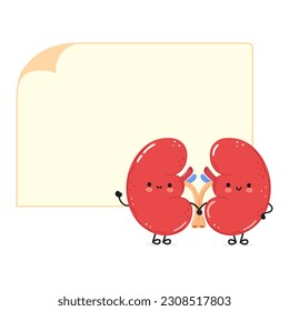 Kidneys organ poster character. Vector hand drawn cartoon kawaii character illustration. Isolated white background. Kidneys organ and poster