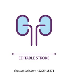 Kidneys pixel perfect RGB color ui icon. Organ transplantation. Urinary system. Simple filled line element. GUI, UX design for mobile app. Vector isolated pictogram. Editable stroke. Arial font used