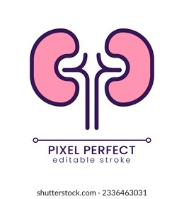 Kidneys pixel perfect RGB color icon. Urinary system checkup. Organ transplantation. Human body inner part. Isolated vector illustration. Simple filled line drawing. Editable stroke. Poppins font used