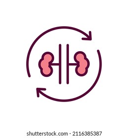 Kidneys transplant color line icon. Isolated vector element. Outline pictogram for web page, mobile app, promo