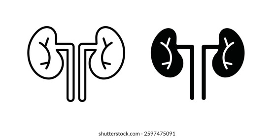Kidneys vector icon set black filled and outlined style.