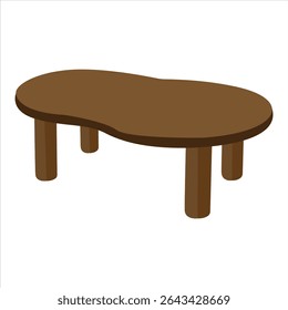 Kidney-Shaped Wooden Table Vector – Unique Organic Coffee Table Design Illustration, Brown Minimalist Flat Furniture for Living Room Decor, Interior, Office, Lounge or Modern Home Setup

