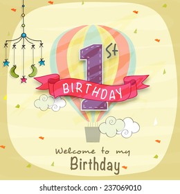 Kids 1st Birthday Celebration Invitation Card With Mobile Crib.