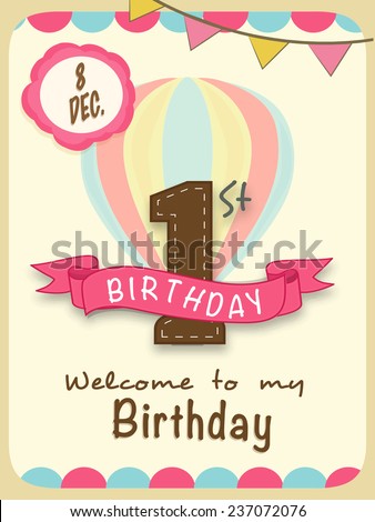 Kids 1st Birthday celebration Invitation card design with 8 December date.
