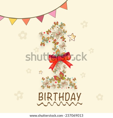 Kids 1st Birthday Greeting Card Invitation Stock Vector Royalty
