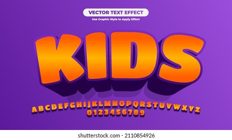 Kids 3D Text Effect. Orange And Purple Text Effect Template With 3d Style 