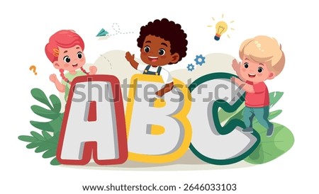 kids abc alphabet learning banner cartoon  vector illustration	