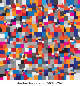 Kids Abstract Multicolor Geometric Pixelated Mosaic Pattern with Square Fragments, Puzzle Random Pixels, Repeatble Low Resolution Effect, 80s Retro Texture, Cube Fashion, Child Construction Background