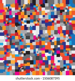 Kids Abstract Multicolor Geometric Pixelated Mosaic Pattern with Square Fragments, Puzzle Random Pixels, Repeatble Low Resolution Effect, 80s Retro Texture, Cube Fashion, Child Construction Background