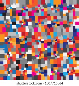 Kids Abstract Multicolor Geometric Pixelated Mosaic Pattern with Square Fragments, Puzzle Random Pixels, Repeatble Low Resolution Effect, 80s Retro Texture, Cube Fashion, Child Construction Background