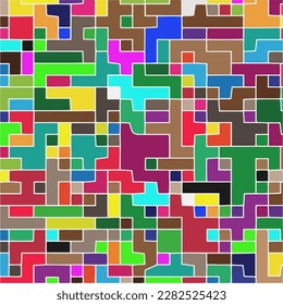 Niños Resumen de Patrón Mosaico Multicolor Geométrico Pixelado con Fragmentos Cuadrados, Píxeles Aleatorios De Rompecabezas, Efecto De Baja Resolución Repetible, Textura Retro De Los 80, Moda De Cubo, Fondo De Construcción Infantil