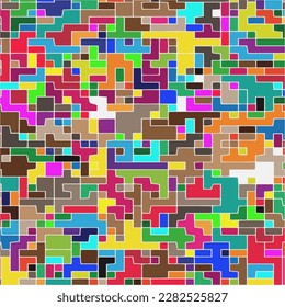 Kinder abstraktes mehrfarbiges, geometrisches Muster mit quadratischen Fragmenten, Random-Pixel-Puzzle, mehrfarbiger Low-Resolution-Effekt, Retro-Textur der 80er, Cube-Mode, Hintergrund der Kinderkonstruktion