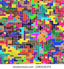Niños Resumen de Patrón Mosaico Multicolor Geométrico Pixelado con Fragmentos Cuadrados, Píxeles Aleatorios De Rompecabezas, Efecto De Baja Resolución Repetible, Textura Retro De Los 80, Moda De Cubo, Fondo De Construcción Infantil