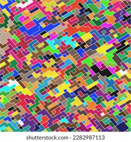 Niños Resumen de Patrón Mosaico Multicolor Geométrico Pixelado con Fragmentos Cuadrados, Píxeles Aleatorios De Rompecabezas, Efecto De Baja Resolución Repetible, Textura Retro De Los 80, Moda De Cubo, Fondo De Construcción Infantil