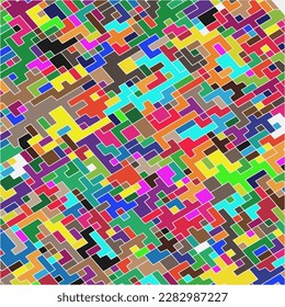 Niños Resumen de Patrón Mosaico Multicolor Geométrico Pixelado con Fragmentos Cuadrados, Píxeles Aleatorios De Rompecabezas, Efecto De Baja Resolución Repetible, Textura Retro De Los 80, Moda De Cubo, Fondo De Construcción Infantil