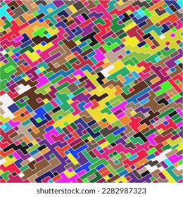 Kids Abstract Multicolor Geometric Pixelated Mosaic Pattern with Square Fragments, Puzzle Random Pixels, Repeatble Low Resolution Effect, 80s Retro Texture, Cube Fashion, Child Construction Background