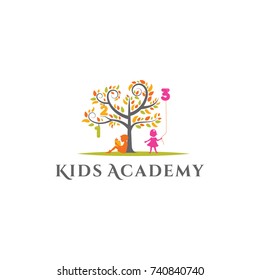 Kids academy vector logo design template