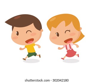 Kids in action. Running. Flat character design. Vector and illustration.