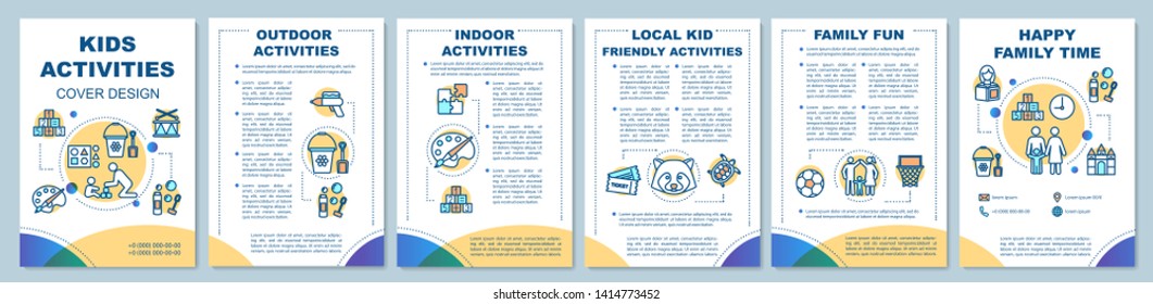 Kids activities brochure template layout. Flyer, booklet, leaflet print design with linear illustrations. Happy family time. Vector page layouts for magazines, annual reports, advertising posters