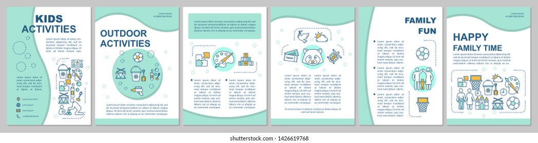 Kids activities brochure template layout. Happy family time. Flyer, booklet, leaflet print design with linear illustrations. Vector page layouts for magazines, annual reports, advertising posters