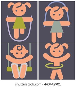 Kids activities color icons set