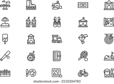 A coleção de ícones de atividades infantis é uma ilustração vetorial com traçado editável.