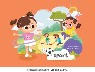 Kids activities illustration, with sports theme, high quality illustration 