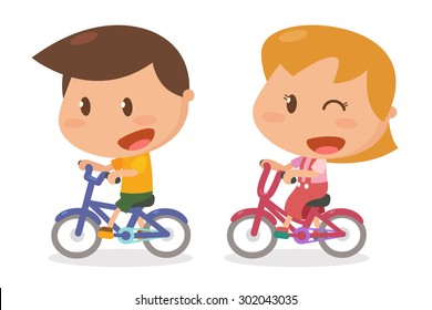 Kids activity. Bicycle. Flat character design. Vector and illustration.
