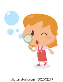 Kids activity. blowing bubbles. Flat character design. vector and illustration.