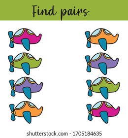 Kids activity. Find the same pictures children educational game. Find equal pairs.