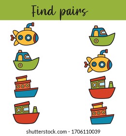 Kids activity. Find the same pictures children educational game. Find equal pairs.