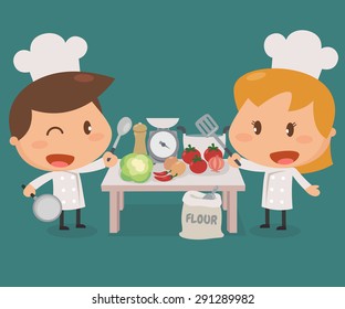 Kids activity. Flat character design. vector illustration. Kids cooking.